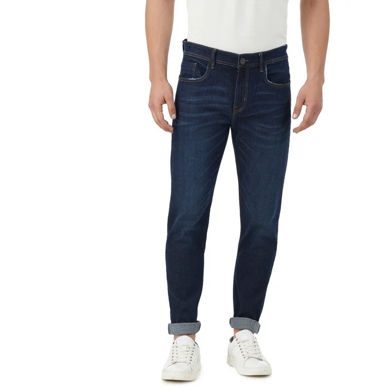 Inkd INDIGO - Aegean Men's Slim Fit Jeans - Mid-Rise | Cotton Blend | Contrast Stitch | Stretchable Fabric | Classic 5 Pocket Styling for Men | Best Price UAE
